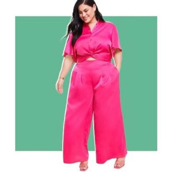 NINA PARKER - L Sz 4X NWT Plus Size Pleated Satin Palazzo Pants in Pink Yarrow. - Picture 12 of 16